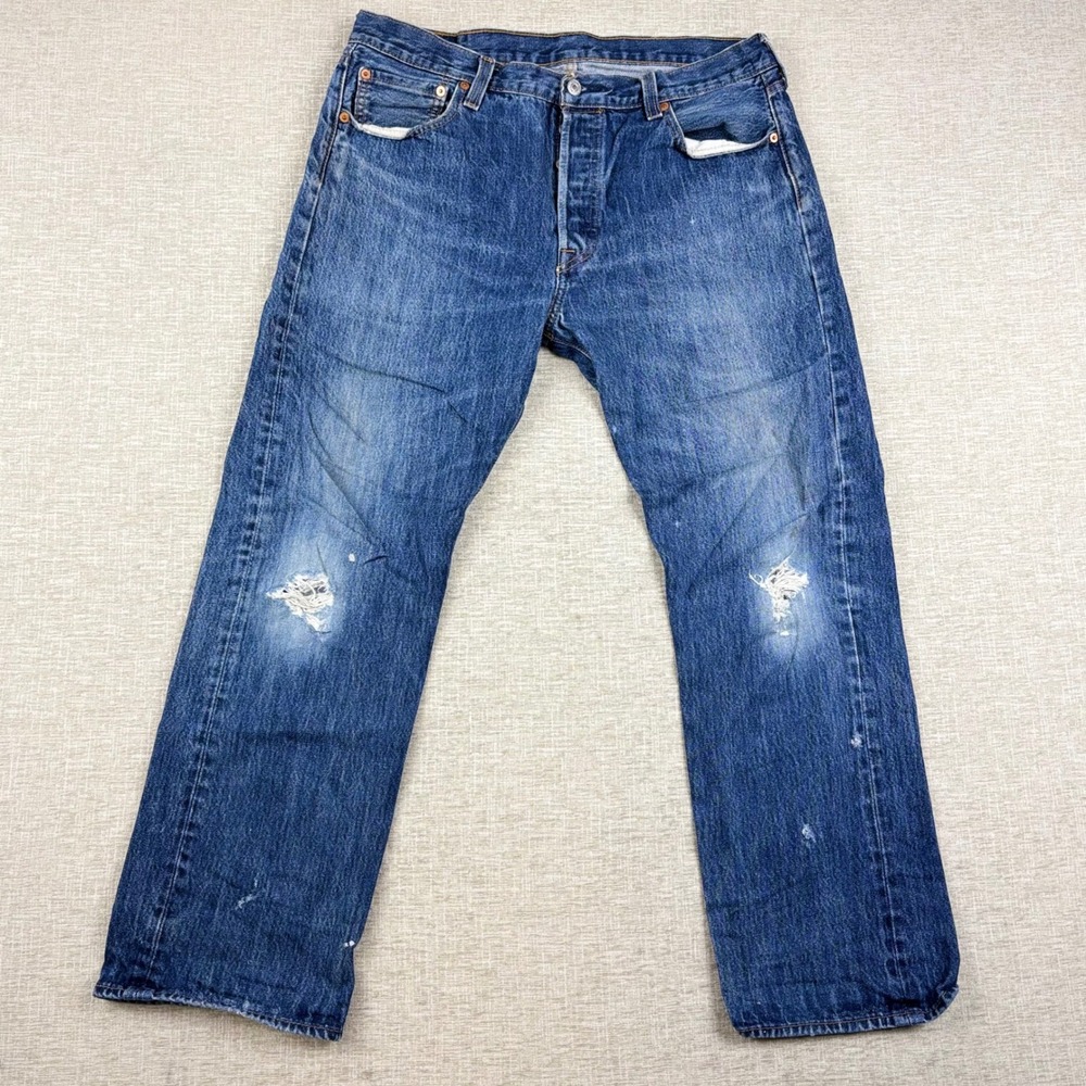 Levis 501 Mens 36x30 Distressed Jeans Thigh Faded ** Vintage Style ** Denim